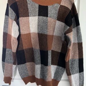Plaid Women's Sweater - Brown, Black, White